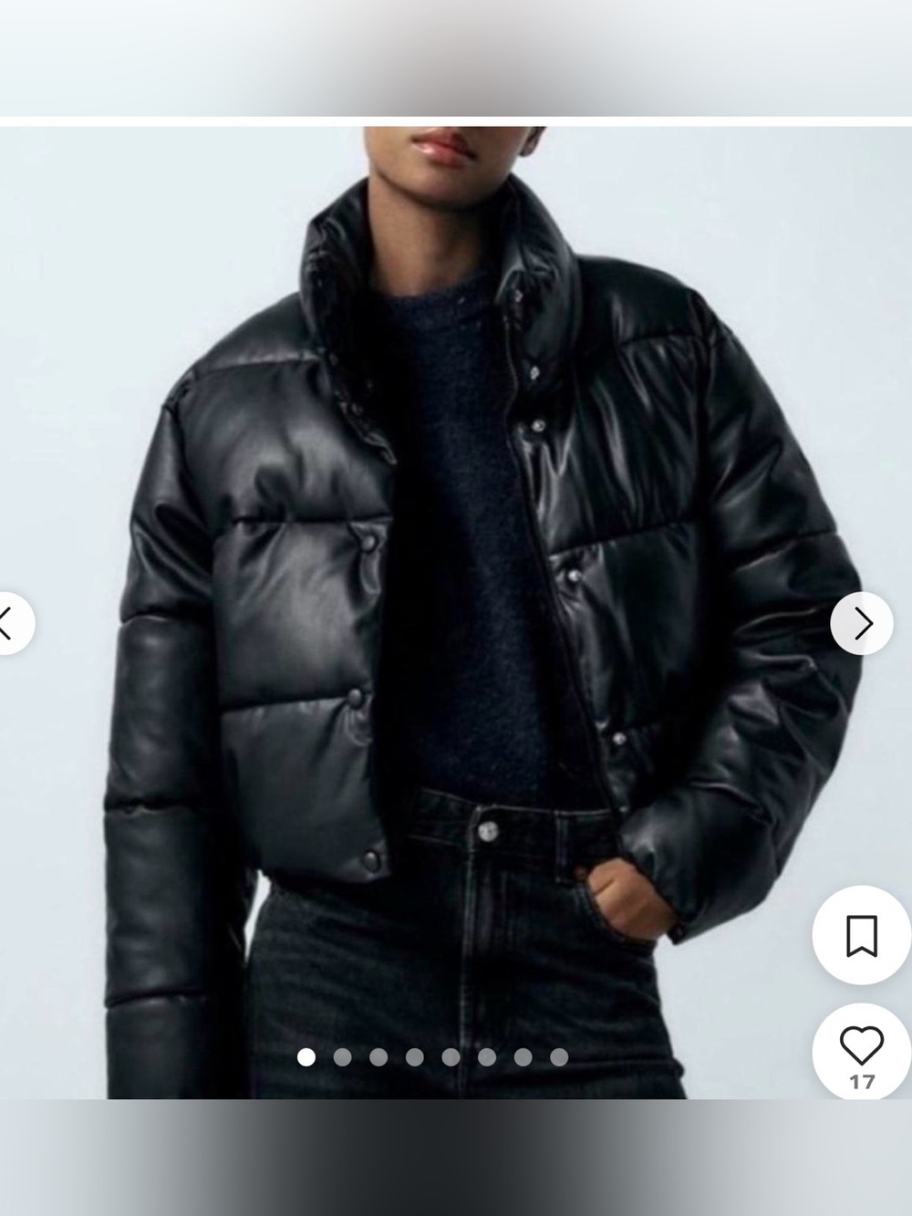 NWT Zara Faux Leather Puffer Jacket in Black , size M